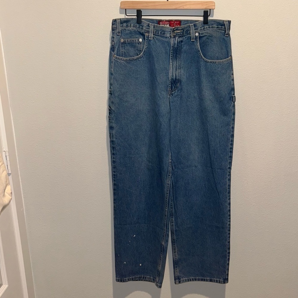 Vintage Old Navy Carpenter Jeans 36x30 Blue Grunge Style Preowned Paint Splatter